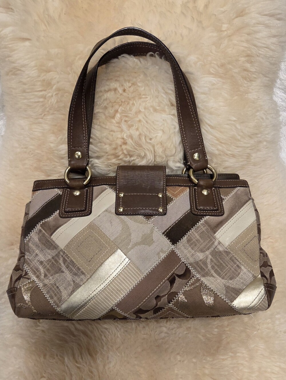 COACH Y2K Vintage Patchwork Signature Turnlock Satchel Should Handbag 12524